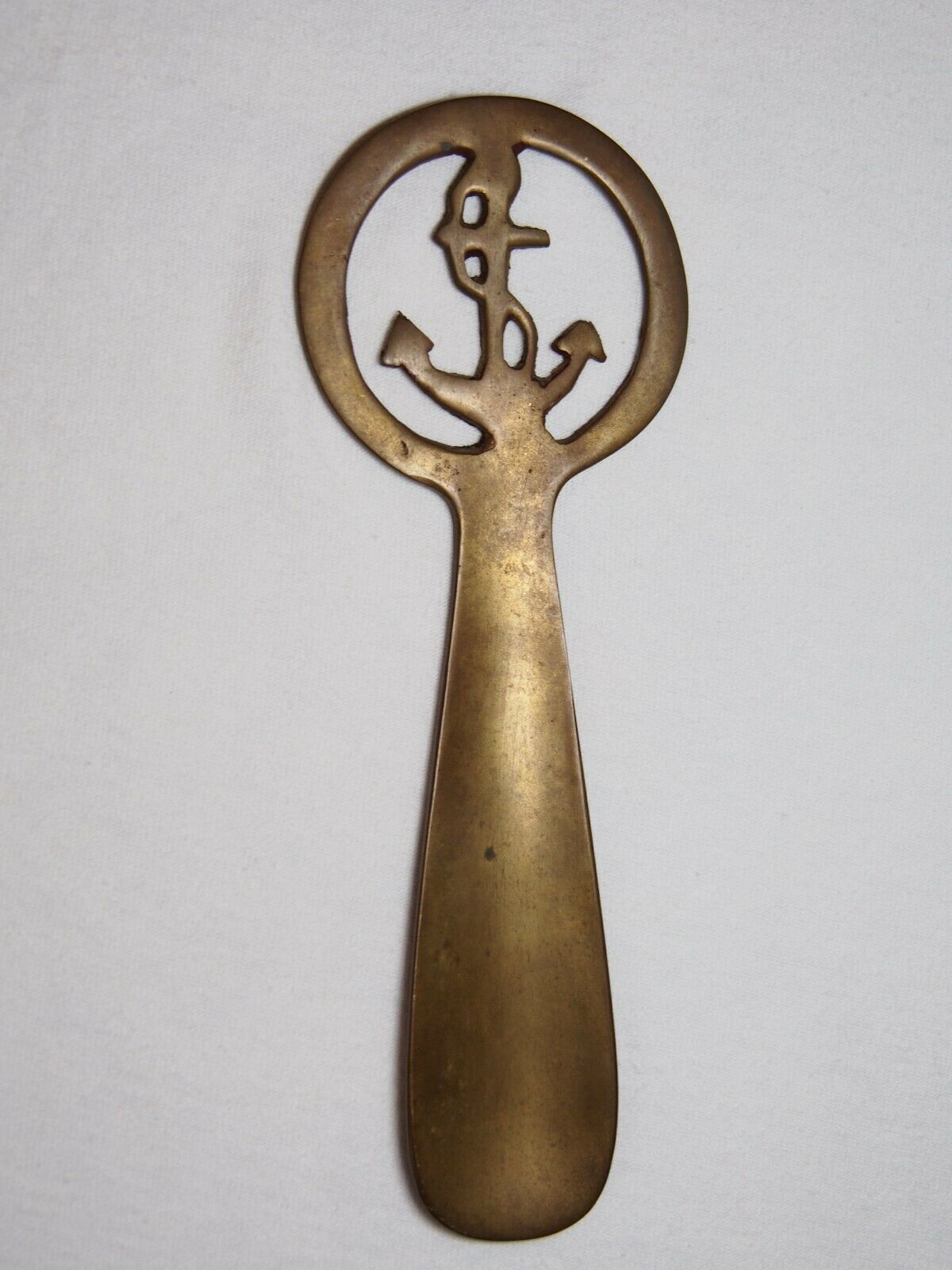 Vintage Brass Shoehorn With Anchor Handle 7 1/4" Long